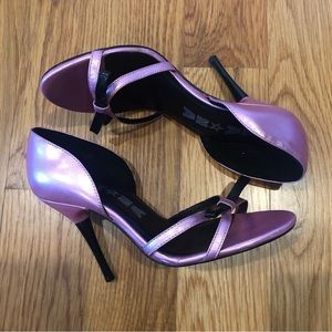 Y2K Nana Satiny Shiny Pink Black Bow Stilleto Heels 5.5
